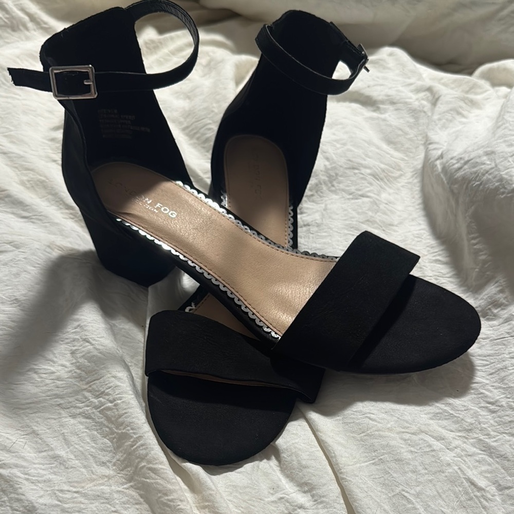 London Fog Black Ankle Strap Heels